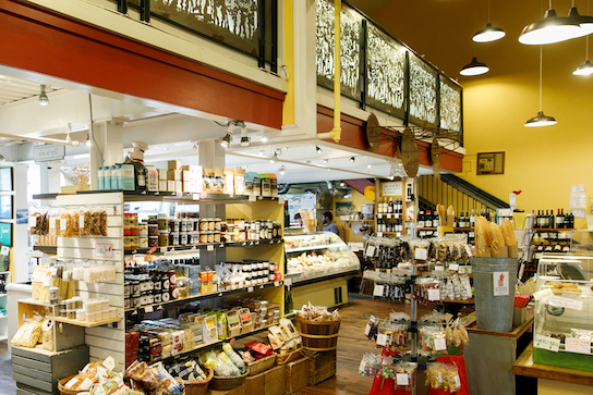 Gourmet grocer and café, Feast!, located in the Main Street Market - home to 10 locally-owned specialty stores. 416 West Main St.