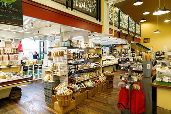 Gourmet grocer and café, Feast!, located in the Main Street Market - home to 10 locally-owned specialty stores. 416 West Main St.